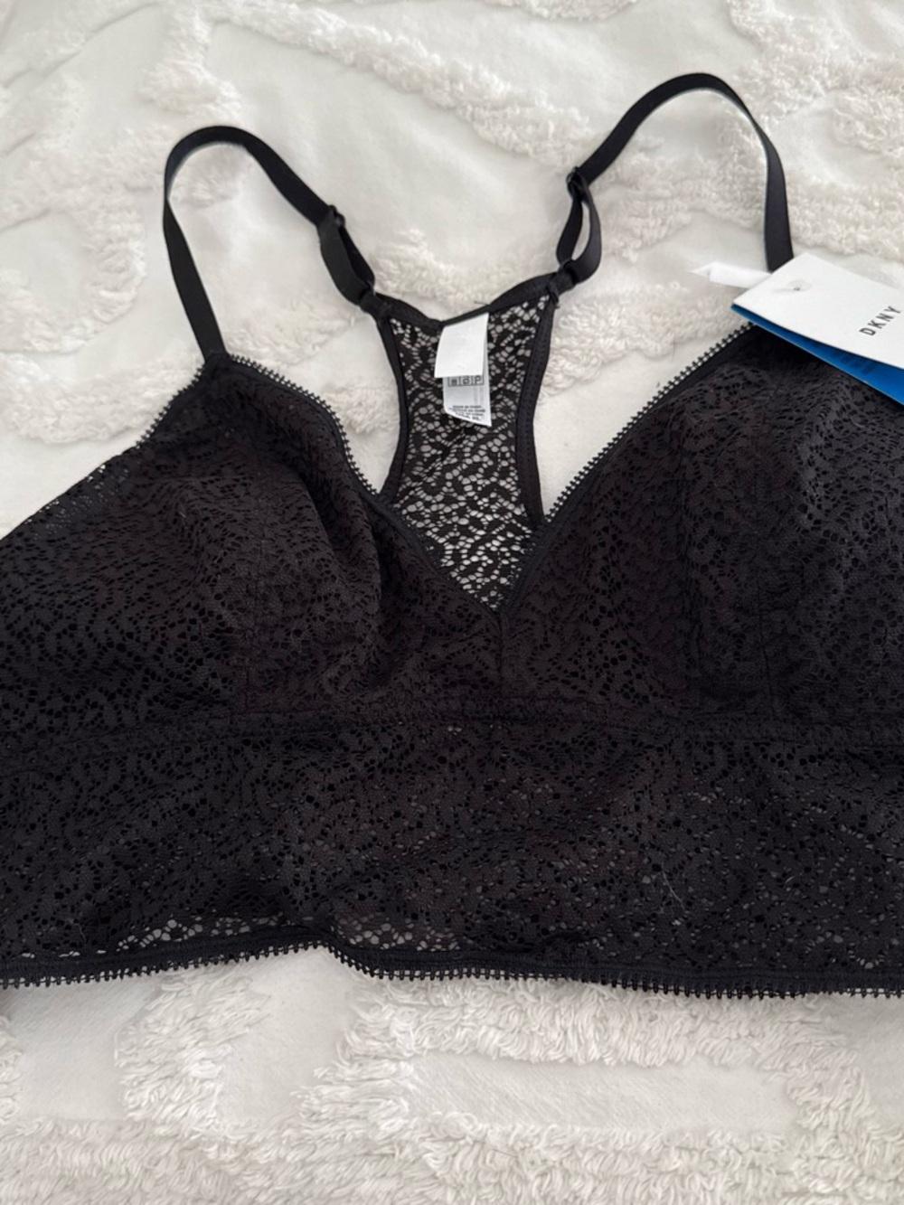 DKNY Black Lace Longline Bralette with Racerback